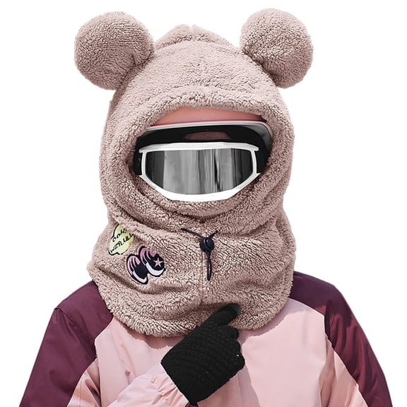 Tanhomme Fleece Cycling Ski Thermal Face-Cover Hat Winter Warm Cap Scarf for Winter Warm Windproof Hat Ski Riding Shield Fleece Warmer Cartoon Bear Ear Neck Cover Hat With Face Guard For Women Men