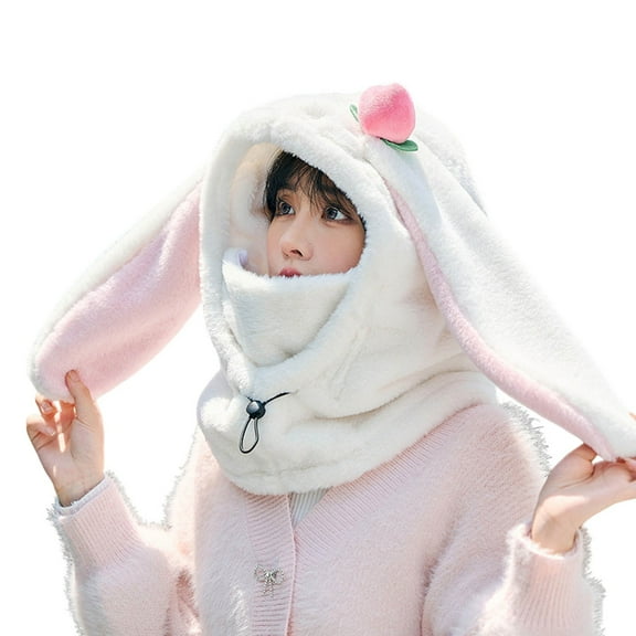 Tanhomme Fleece Cycling Ski Thermal Face-Cover Hat Winter Warm Cap Scarf for Winter Warm Windproof Hat Ski Riding Shield Fleece Warmer Cartoon Rabbit Ear Neck Cover Hat With Face Guard For Women Men