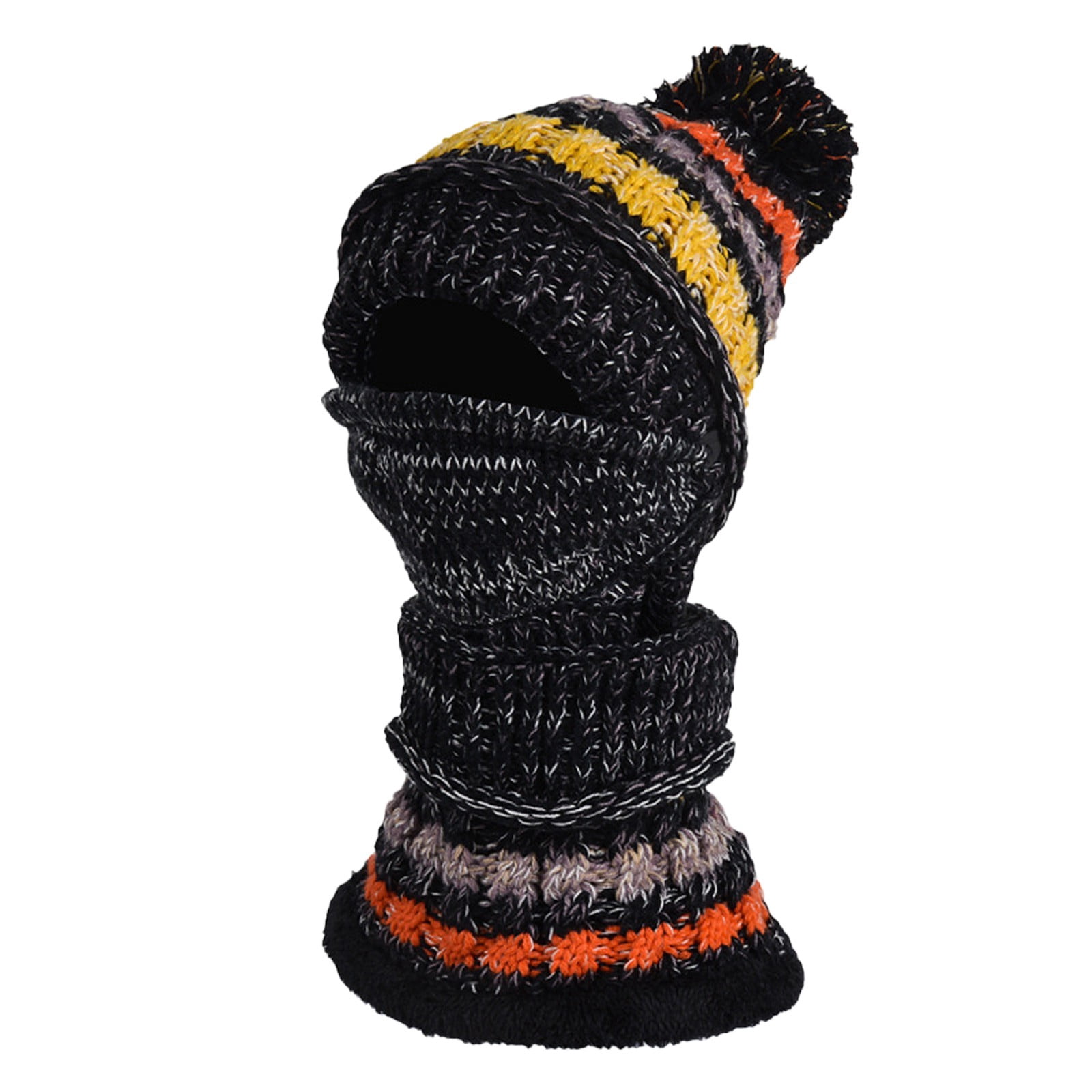 Tanhomme Fleece Hood Cycling Ski Thermal Face-Cover Hat Winter Warm Cap Scarf for Cold Weather Winter Women Plush Warm Thickened Color Matching Knitted Hat Bib Integrated Wool Hat