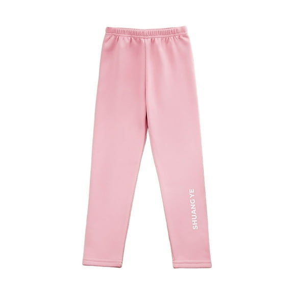 Tanhomme Girls Fleece Lined Leggings kids Winter Thick Warm Pants fleece pants girls Autumn/Winter Children Fleece Thickened Thermal Pants Girls'Printed Leggings With Bow Baby Alphabet Casual Pants