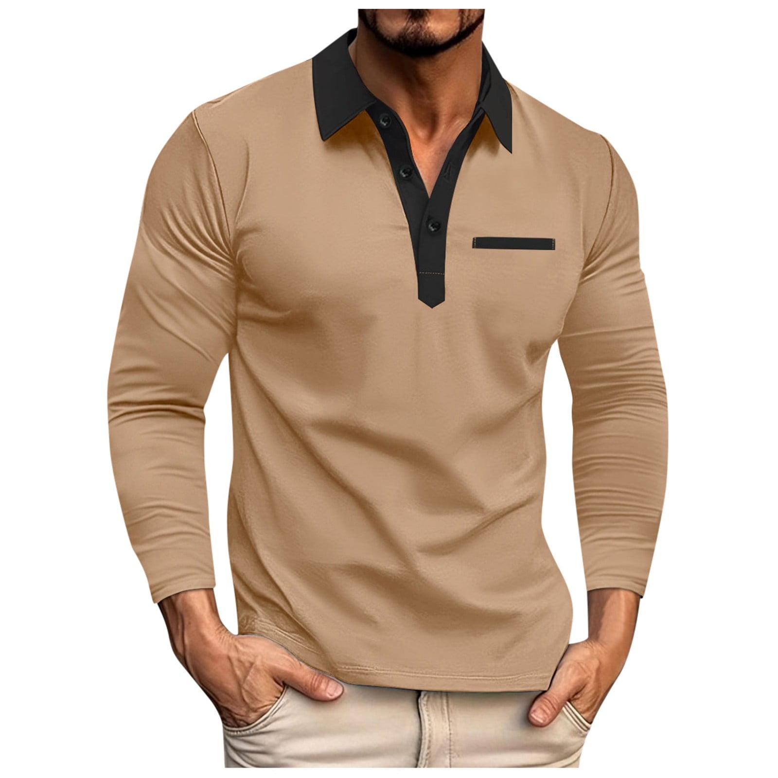 Tanhomme Long Sleeve Polos Shirts For Men Collared Performance Shirts ...