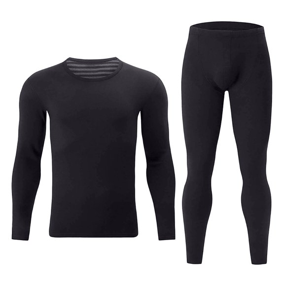Tanhomme Long Thermal Underwear for Men Fleece Lined Base Layer Set for Cold Weather Simple Solid Color Thick Thermal Underwear Set Leggings Bottoming Shirt