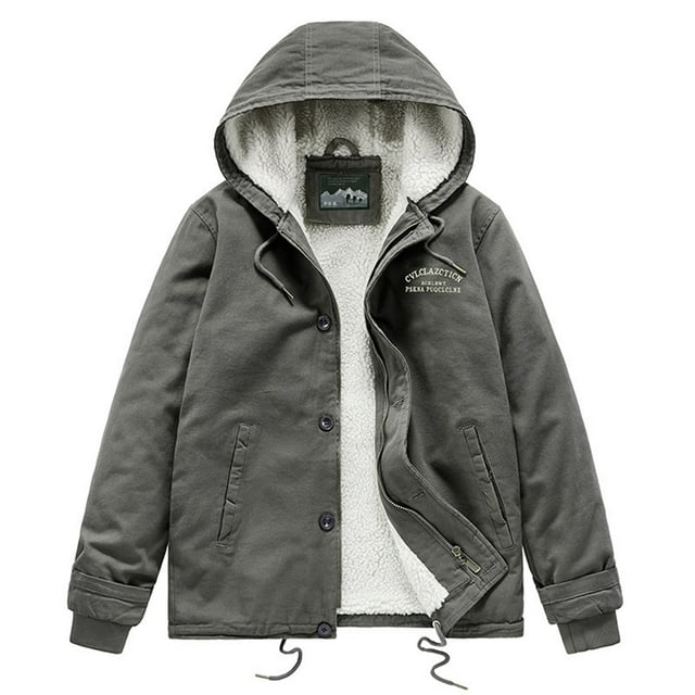 Tanhomme Men's Casual Leather Motorcycle Jacket With A Removable Hood Men's Winter Lamb Wool Large Size Hooded Padded Jacket With Wool Overalls Quilted Jacket