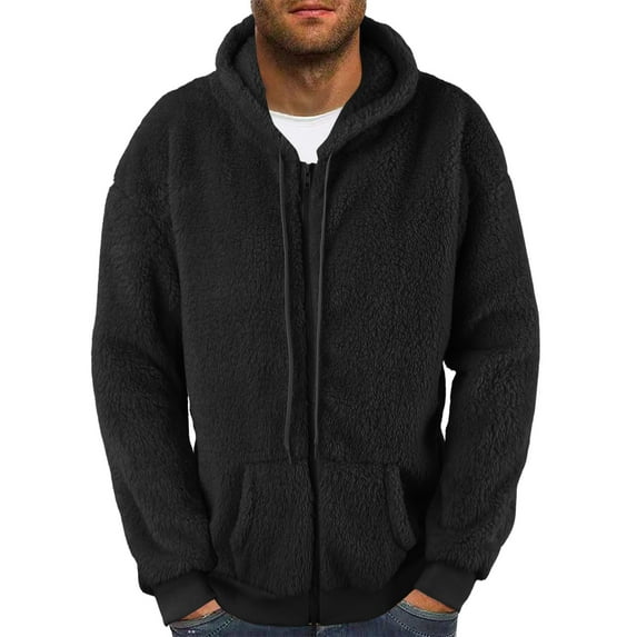 Tanhomme Men's Insulated Fleece Jackets & Hood Thermal Coats Men's Plus Size Color Block Plush Sweatshirt Zipper Hoodie Soft Top Coat Long Sleeve Jacket