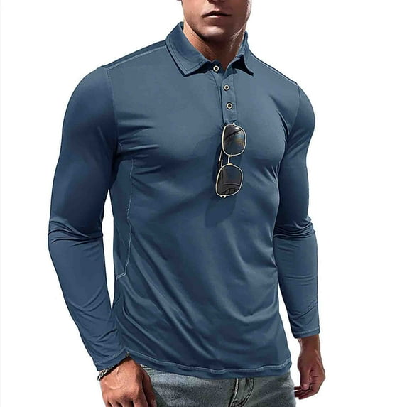 Tanhomme Men's Polos Shirt Long Sleeve Quick-Drying Athletic Performance Shirts Men T Shirt Fashionable Comfortable And Soft Print Lapel T Shirt Men Long Sleeve