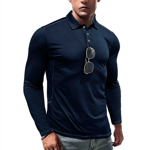 Tanhomme Men's Polos Shirt Regular-Fit Quick-Drying Performance Shirts Long Sleeve Tennis Shirt Men T Shirt Fashionable Comfortable And Soft Print Lapel T Shirt Men Long Sleeve