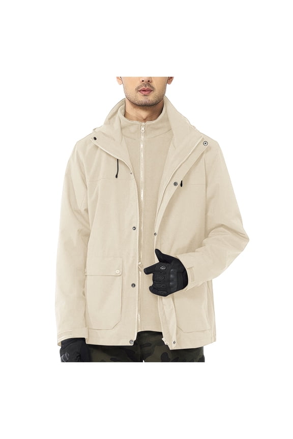 Men's Skiing Jacket Water-proof windproof Rain Jackets with Hood Men's Winter Warm Fleece Jacket Men's Detachable Two Piece Jacket With Fleece Liner