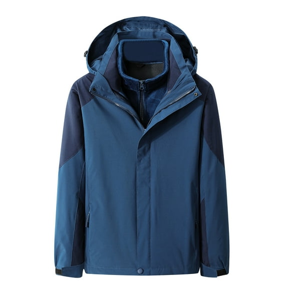 Tanhomme Men's Water-proof Ski Jacket Snowboarding Windbreaker Warm Winter Hooded Mountain Snow Coat Men's Autumn Winter Hooded Water-proof Outdoor Detachable Liner Two-piece Jacket Top Blouse