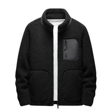 Tanhomme Men's Winter Jackets Fleece Coats Insulated Thermal Snowboard Jacket Male Winter Solid Color Velvet Jackets Stand Up Collares Cardigan Zipper Long Sleeved Thickened Velvet Jacket