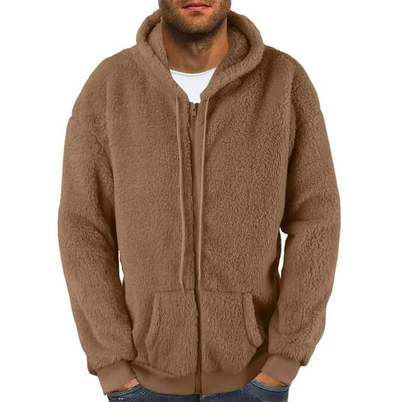 Tanhomme Men's Winter Jackets Fleece Coats Insulated Thermal Snowboard Jacket Men's Plus Size Color Block Plush Sweatshirt Zipper Hoodie Soft Top Coat Long Sleeve Hooded Sweatshirt Top Jacket