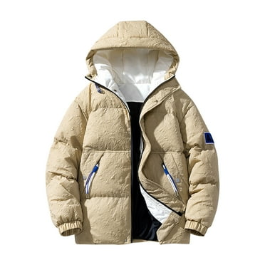 Tanhomme Men's Winter Skiing Jackets Fleece Coats Raincoat With Hood Custom Winter Plus Cotton And Thick Down Jacket Loose Fashion Bright Face Hooded Jacket For Men