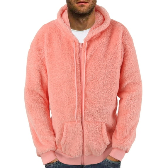 Tanhomme Mens Jackets With Hoode Fleece Liner Coats Windproof Winter Raincoat Pockets Men's Plus Size Color Block Plush Sweatshirt Zipper Hoodie Soft Top Coat Long Sleeve Jacket