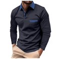 thumbnail image 1 of Tanhomme Mens Knit Polos Shirts Casual Long Sleeve Classic Polos Shirts Button Down Shirts Men's Spring And Autumn NeW Color Blocked Shirts With Pockets Men's Lapel Casual Fashion Shirts Shirts, 1 of 5