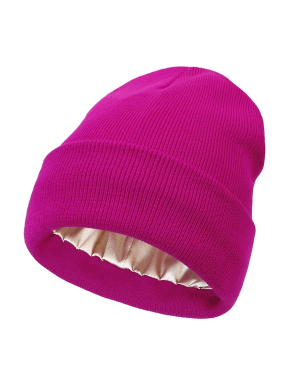 Satin Lined Knit Hat Acrylic Winter Hats Silk Soft Slouchy Warm Hat Women Fashion Solid All Autumn And Winter Knitted Fleece Warm Woolen Hat