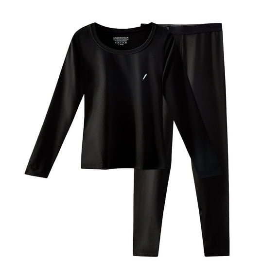 Tanhomme Thermal Underwear for Women, Long Fleece Lined Set, Shirt & Pants, Base Layer Round Collared Long Sleeve Solid Color Slim Bottom Outer Wear Thermal Underwear Set