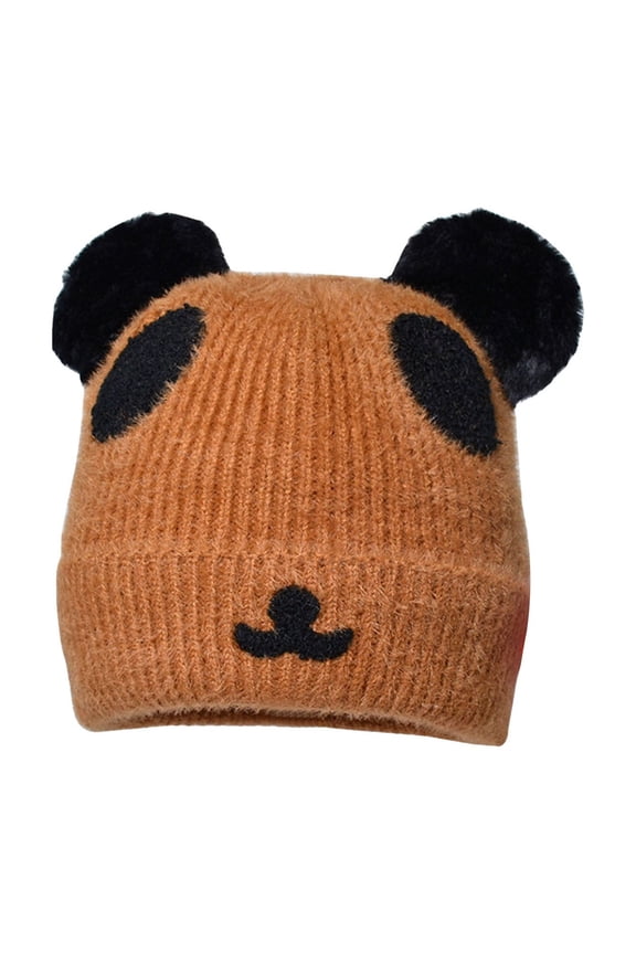 Thick Knitted Unisex Winter Hat Cap Autumn And Winter Women's Cute Bear Knitted Wool And Velvet Warm Ear Cap Winter Hats for Women Men Silk Soft Slouchy Warm Hat