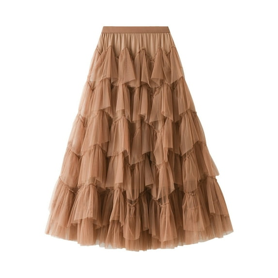 Tanhomme Tulle Skirts Long Skirt Tutu A-Line Mesh High Elastic Waist Halloween Skirts Women's A Line Pleated Skirt Long Tutu Skirt Ruffle Mesh Vintage Calf Length Chiffon High Waist Bubble Skirt