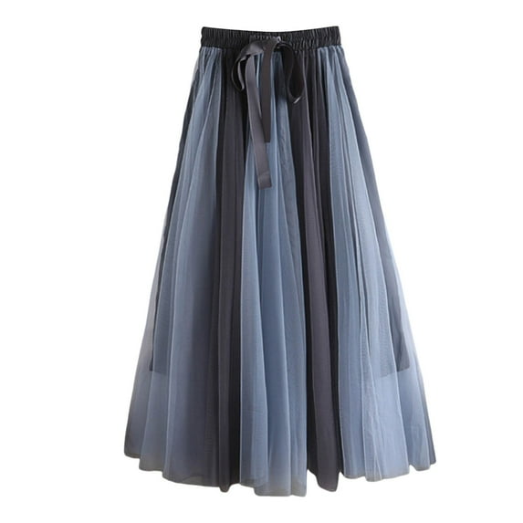 Tanhomme Tulle Skirts for Women Long Length Tutu Fairy Tiered Skirt A Line Mesh Elastic Waist Skirts Women's A Line Tulle Party Dinner Tutu Skirt Brown Stretchy High Waisted Flared Skirt