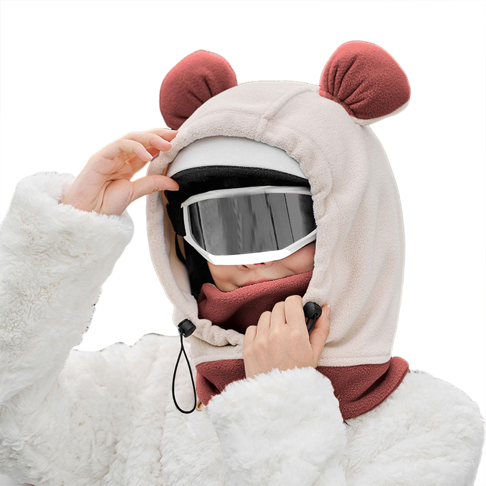 Tanhomme Wind-Resistance Winter,Fleece Ski Covers,Warm Face-Cover Hat Cap Scarf Winter Warm Windproof Hat Ski Riding Shield Fleece Warmer Cartoon Bear Ear Neck Cover Hat With Face Guard For Women Men
