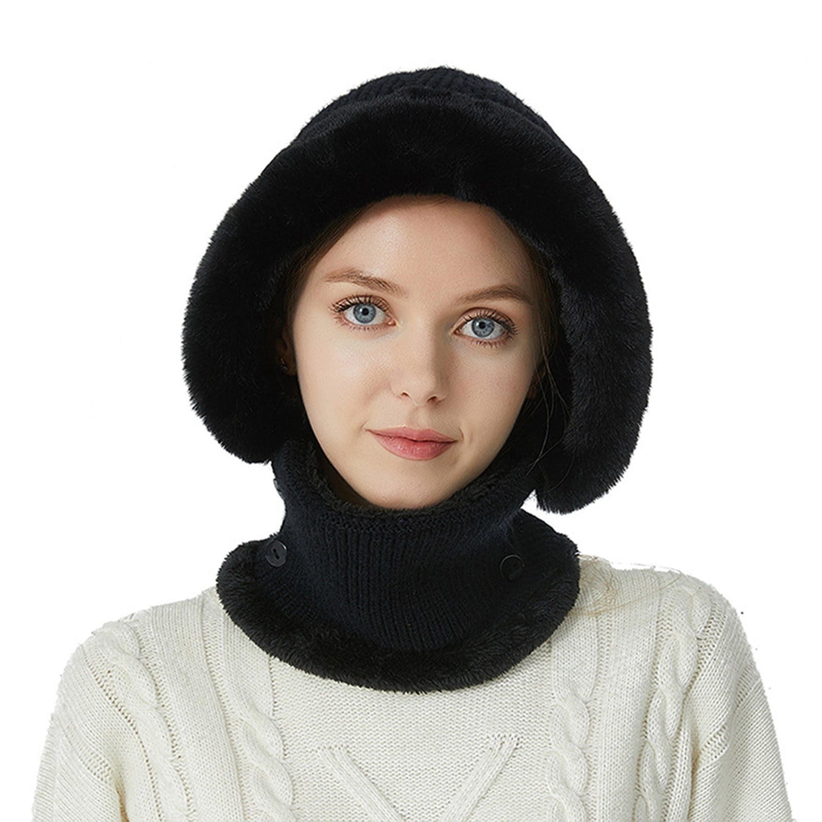 Tanhomme Wind-Resistance Winter,Fleece Ski Covers,Warm Face-Cover Hat Cap Scarf Womens Solid Color Knit Hat Ear Protector Scarf Warm Fashion Versatile Hat