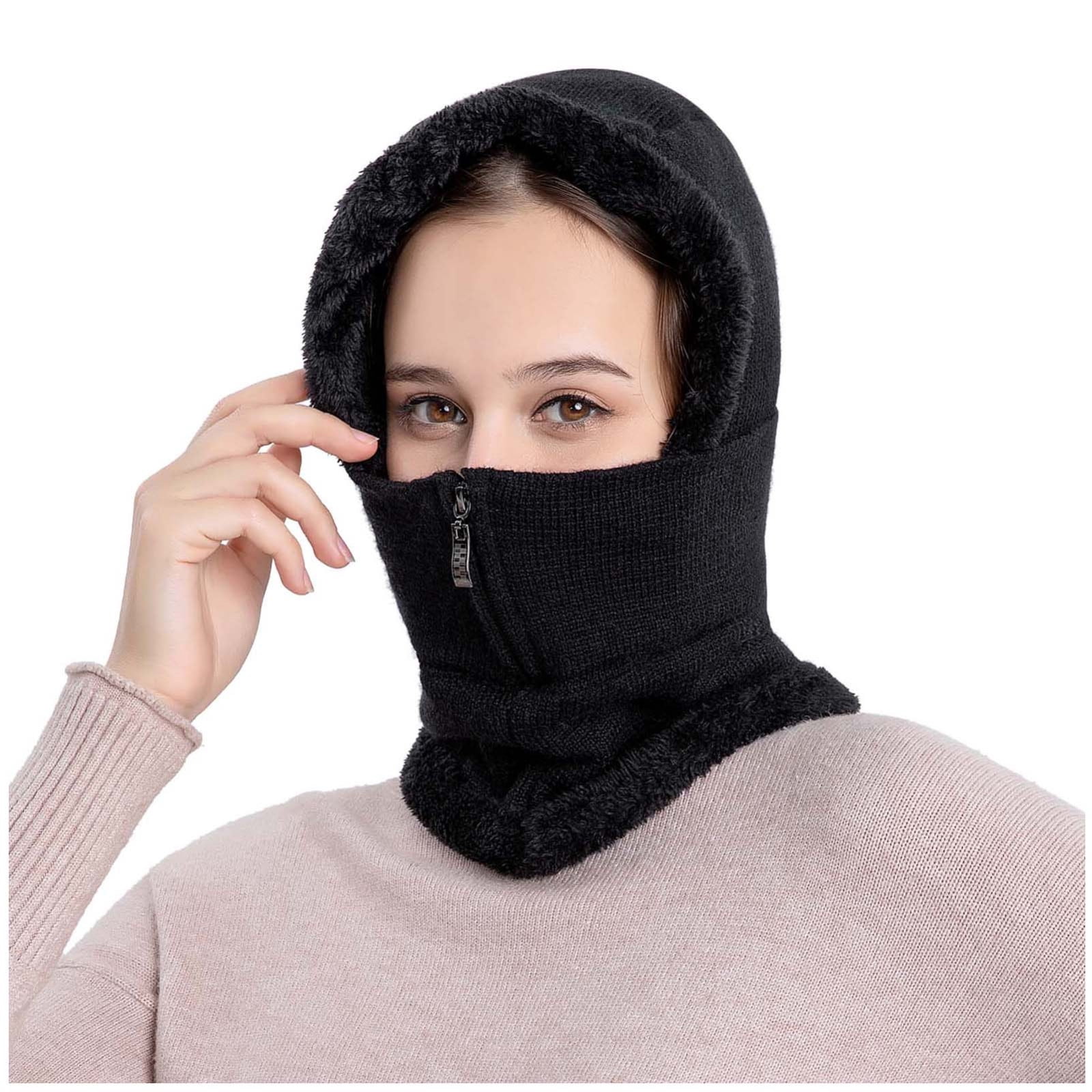 Tanhomme Winter Hat Facial Neck Warmer Covers, Sporty Street Fashion Skiing Adult Windproof Hat Cycling Skiing Knit Hat Scarf Covers Sets Warm Knitted Cap
