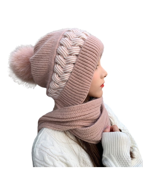 Winter Hat Facial Neck Warmer Covers, Sporty Street Fashion Skiing Women Solid Integrated Ear Windproof Hat Scarf Hooded Scarf Winter 2 In 1 Scarf Knitted Hat