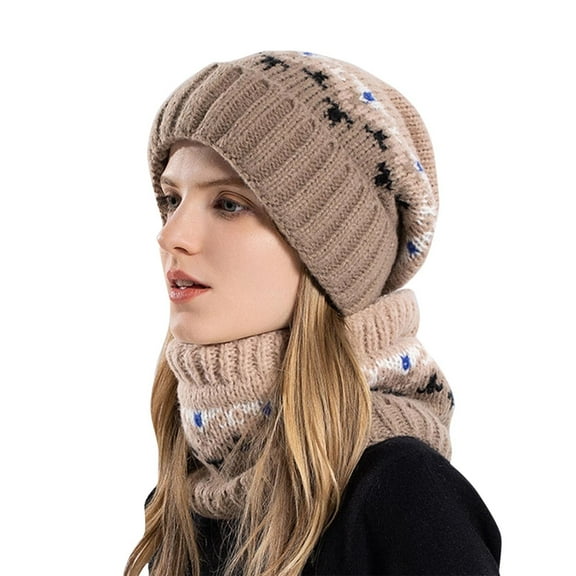 Tanhomme Winter Hats Fleece Lined Knit Cover Set Neck Circle Scarf Ski Snow Hat Cap Knitted Hat Winter Cycling Windproof Warm Cap Winter Hats Warm Winter Knit Hat