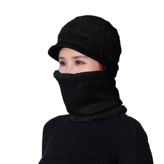 Tanhomme Winter Ski Covers, Fleece Face-Cover Hat Neck Windproof Hooded Scarf Cold Weather Warm Face-Cover Women Bomer Hats Fashionable Solid Wool Hat In Autumn Winter Plush Warm Integral Hat