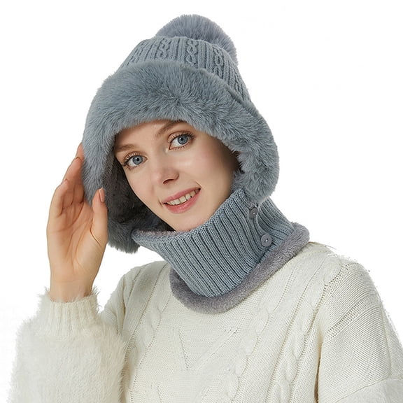 Tanhomme Winter Ski Covers, Fleece Face-Cover Hat Neck Windproof Hooded Scarf Cold Weather Warm Face-Cover Womens Hat Neck Kit Fashion Simple Versatile Knit Hat Womens Warm Ear Protecting