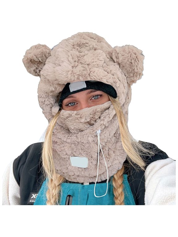 Winter Ski Covers, Fleece Face-Cover Hat Neck Windproof Scarf Warm Face-Cover Warm Hat Ear Warmers Scarf In One Thick Winter For Women For Skiing Cycling Windproof Full Head Hood Hat