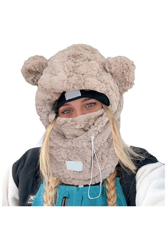 Winter Ski Covers, Fleece Face-Cover Hat Neck Windproof Scarf Warm Face-Cover Warm Hat Ear Warmers Scarf In One Thick Winter For Women For Skiing Cycling Windproof Full Head Hood Hat