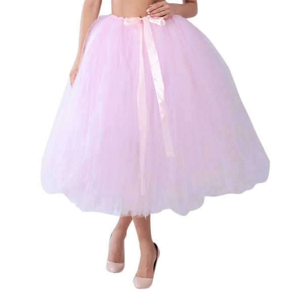 Tanhomme Women Tulle Skirts Layered Tutu Skirt Midi Length Elastic High Waist A Line Skirt Mesh Tulle Tutu Skirt Bridesmaid Princess Skirt Bubble Maternity Skirt