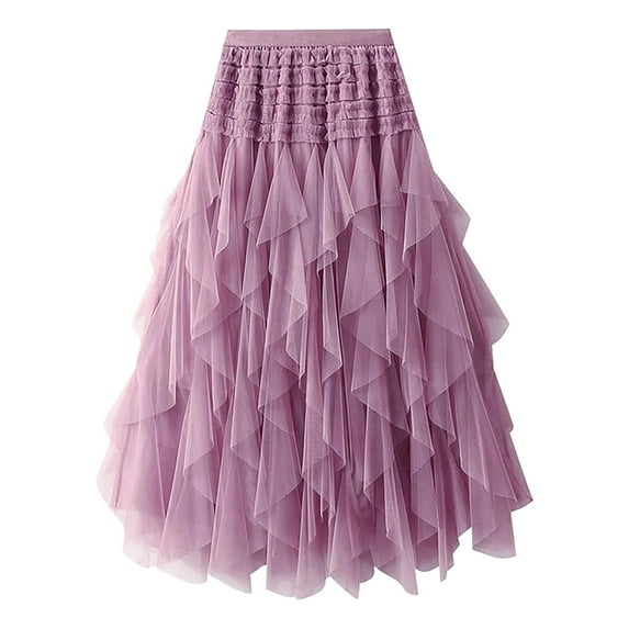 Tanhomme Women Tulle Skirts Layered Tutu Skirt Midi Length Elastic High Waist A Line Skirt Tulle Skirts High Elastic Waist Mesh Layered Long Fairy Skirt Tutu A Line Midi Skirt