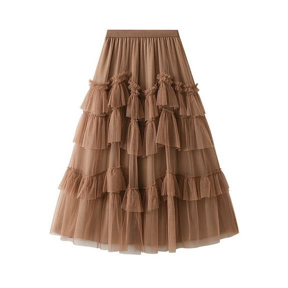 Tanhomme Women Tulle Skirts Layered Tutu Skirt Midi Length Elastic High Waist A Line Skirt Womens Soild Color Tutu Skirt Layered Tulle Skirt Girls Colorful Halloween Tutu
