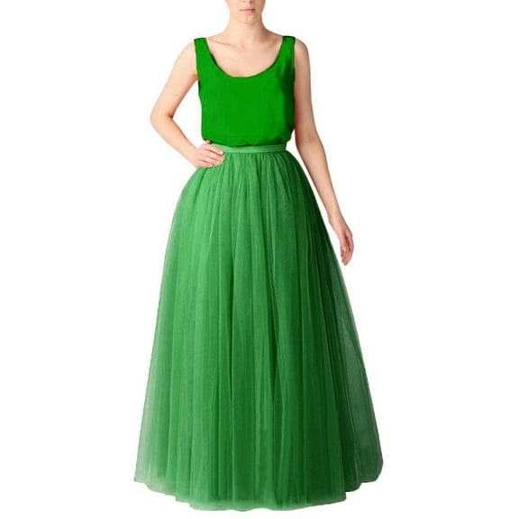 Tanhomme Women's Long Tulle Tutu Skirts Tiered Skirt Petticoat Boneless Wedding Mesh Porcelain Color Petticoat Puffy Long Tutu Skirt