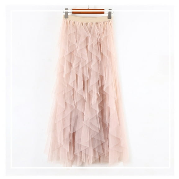 Tanhomme Women's Long Tulle Tutu Skirts Tiered Skirt Petticoat Casual Comfortable Tulle High Waist Pleated Tutu Skirt Ladies Midi Skirt
