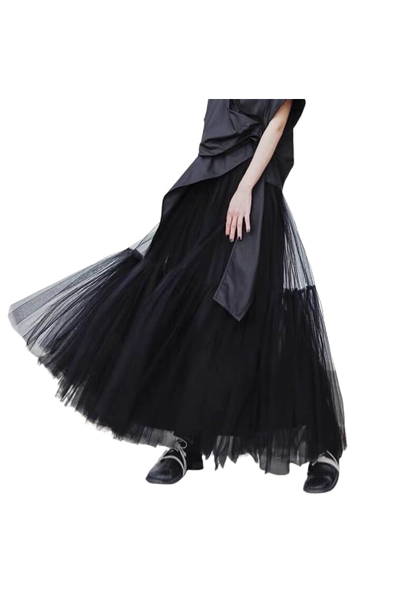 Women's Tulle Skirt A-Line High Low Asymmetrical Length Elastic Waist Tutu Skirts A Line Tulle Party Dinner Tutu Skirt Brown Stretchy High Waisted Flared Skirt