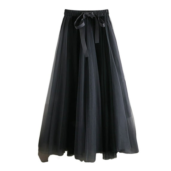 Tanhomme Women's Tulle Skirt A-Line High Low Asymmetrical Length Elastic Waist Tutu Skirts Women's A Line Tulle Party Dinner Tutu Skirt Brown Stretchy High Waisted Flared Skirt