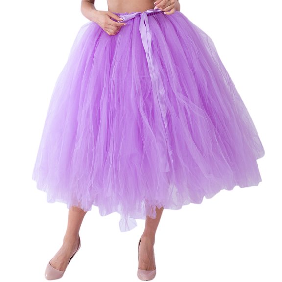 Tanhomme Women's Tulle Skirt Elastic High Waist Pleated A-line Midi Skirt Layered Mesh Flowy Tutu Skirts Mesh Tulle Tutu Skirt Bridesmaid Princess Skirt Bubble Maternity Skirt