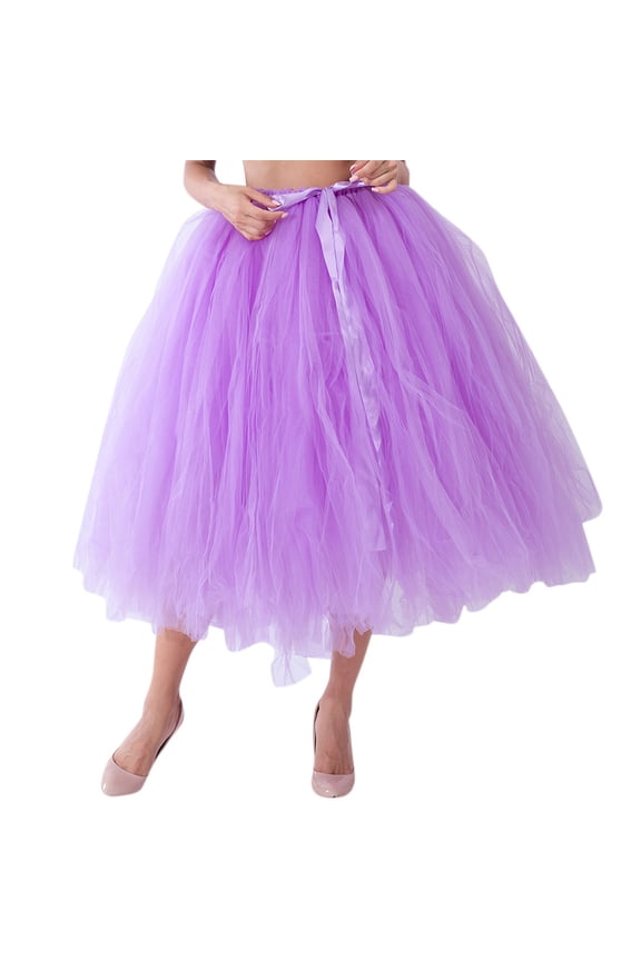 Women's Tulle Skirt Elastic High Waist Pleated A-line Midi Skirt Layered Mesh Flowy Tutu Skirts Mesh Tulle Tutu Skirt Bridesmaid Princess Skirt Bubble Maternity Skirt