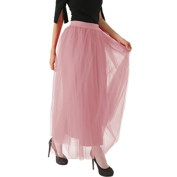 Tanhomme Women's Tulle Skirt Elastic High Waist Pleated A-line Midi Skirt Layered Mesh Flowy Tutu Skirts Tutus Adult Tutu Skirts 5 Tulle Skirt Halloween Tutu Womens Tutu Skirt 80s