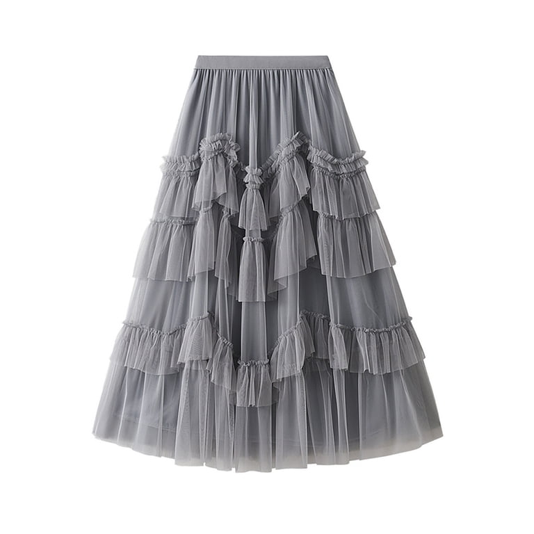 Tanhomme Women's Tulle Skirt Elastic High Waist Pleated A-line