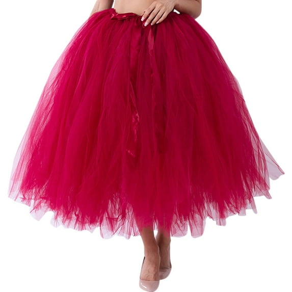 Tanhomme Women's Tulle Skirts Elastic High Waist Pleated Mesh Flowy A-Line Party Long Tutu Skirts Mesh Tulle Tutu Skirt Bridesmaid Princess Skirt Bubble Maternity Skirt