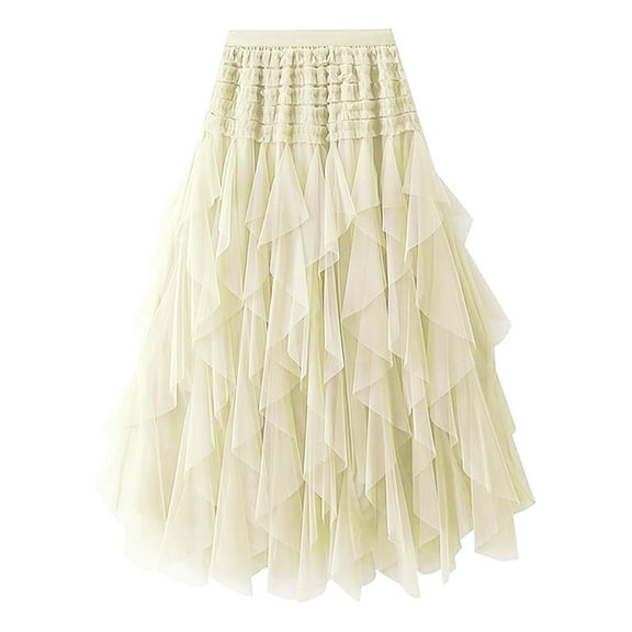 Tanhomme Women's Tulle Skirts High Low Layered Puffy Fairy Skirts Length Irregular Tutu Skirt Tulle Skirts High Elastic Waist Mesh Layered Long Fairy Skirt Tutu A Line Midi Skirt