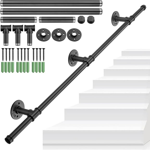 Tanice Stair Handrail Handrails for Stairs Industrial Pipe Clothes Rail Outdoor Indoor Industrial Pipe Stair Banister for Elder and Child