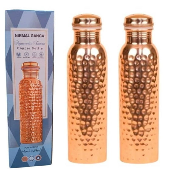 Nirmal Ganga Hammered Copper Bottle 1 Ltr  . Craftsmanship pack of 2