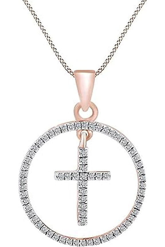 2.00 Ct Round Cut White Moissanite Circle Cross Pendant 18k Rose Gold Over Silver