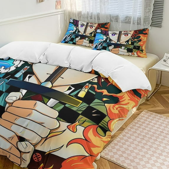 Tanjiro Kamado Demon Slayer 3-Piece Bedding Set 86"x70" Bed Sheets Duvet Cover Pillowcases Pillow Shams Quilts Covers Adult Kids