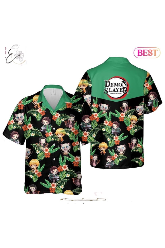 Tanjiro Nezuko Zenitsu Inosuke Hawaiian Shirt Demon Slayer Anime Shirt for Men Women