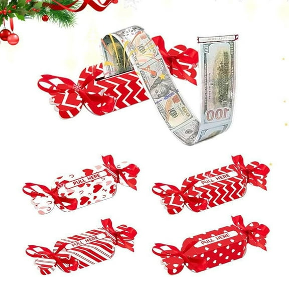 Tanjnj 4 PCS Money Box for Cash Gift Pull, Valentine's Day Surprise Money Pull Pouch, Candy Valentine's Day Money Box for Cash Gift, Candy Money Holders DIY Money Pull Pouch Kit for Cash
